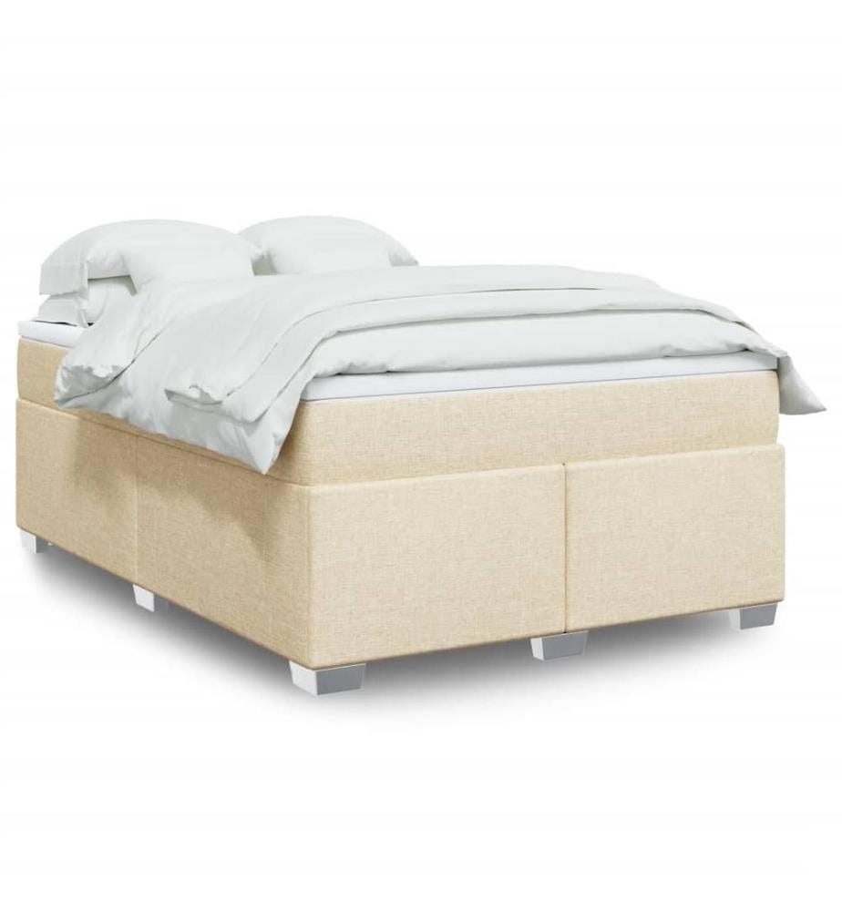 Sommier à lattes de lit avec matelas Crème 160x200 cm Tissu