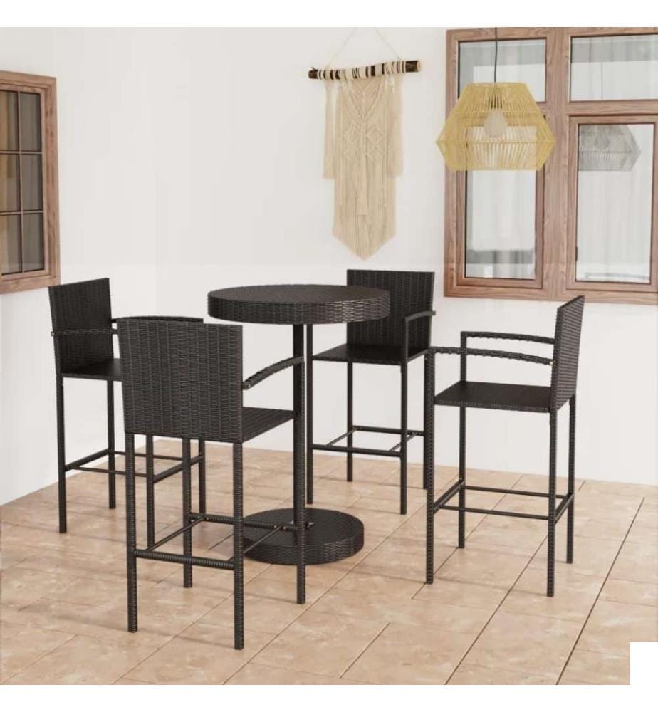 Ensemble de bar de jardin 5 pcs Résine tressée Noir