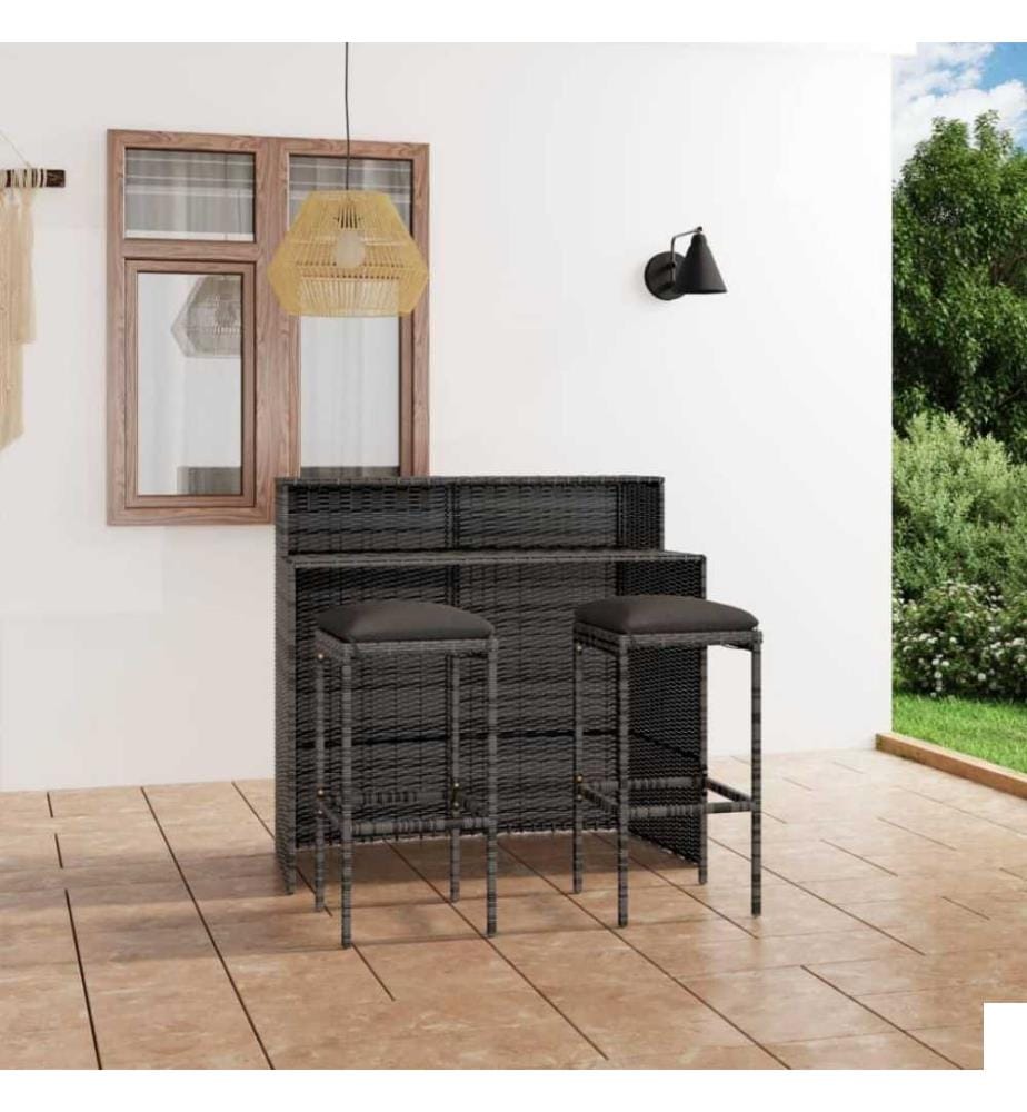 Ensemble de bar de jardin avec coussins 3 pcs Gris