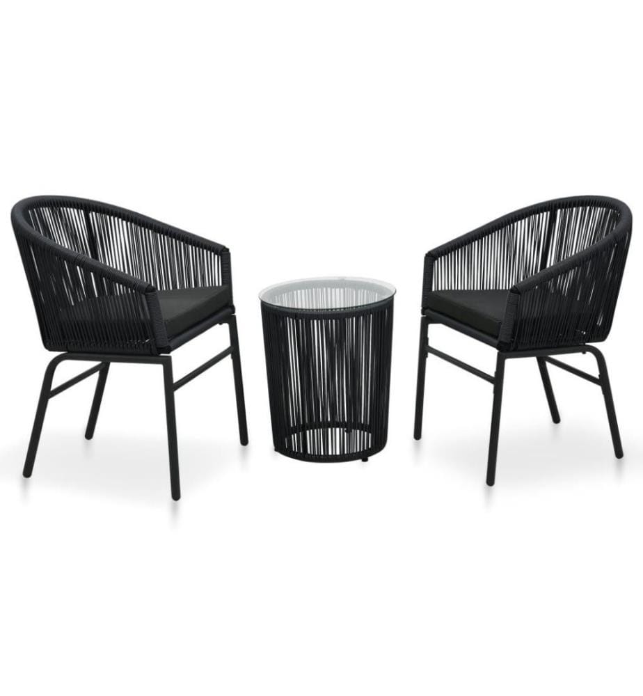 Ensemble de bistro 3 pcs avec coussins Rotin PE Noir