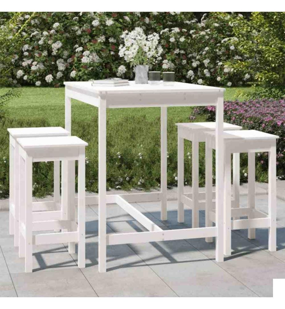 Ensemble de bar de jardin 5 pcs blanc bois massif de pin