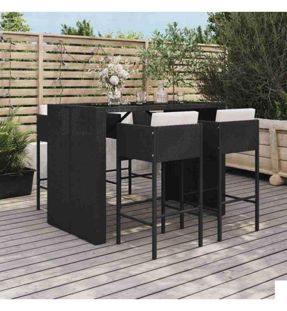 Ensemble de bar de jardin 5 pcs avec coussins noir poly rotin