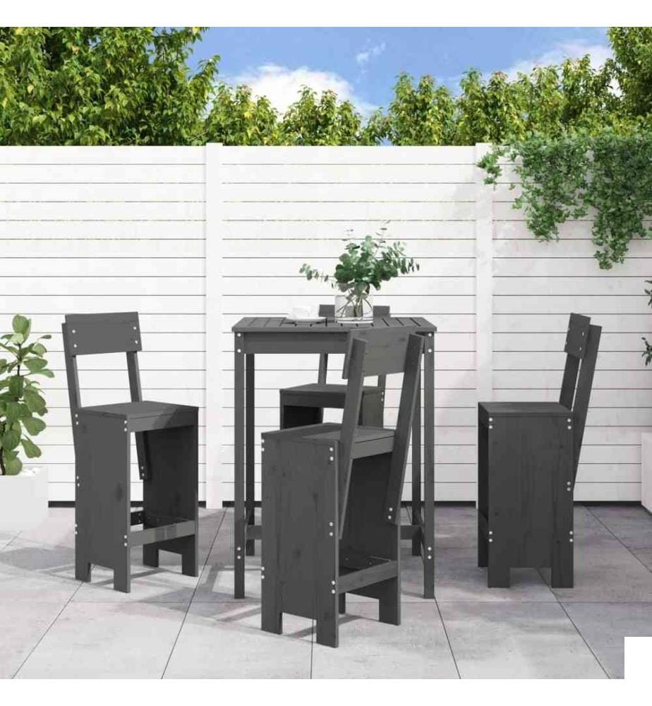 Ensemble de bar de jardin 5 pcs gris bois de pin massif