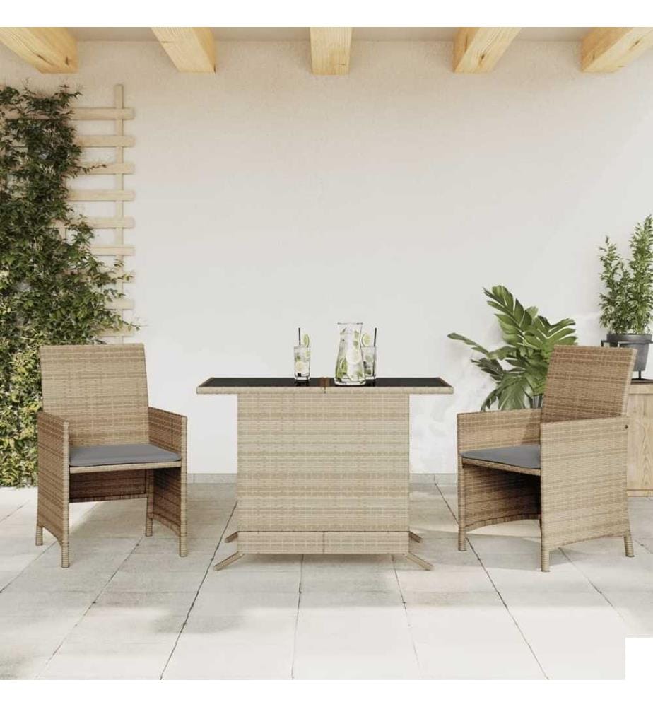 Ensemble de bistro 3 pcs coussins mélange beige résine tressée