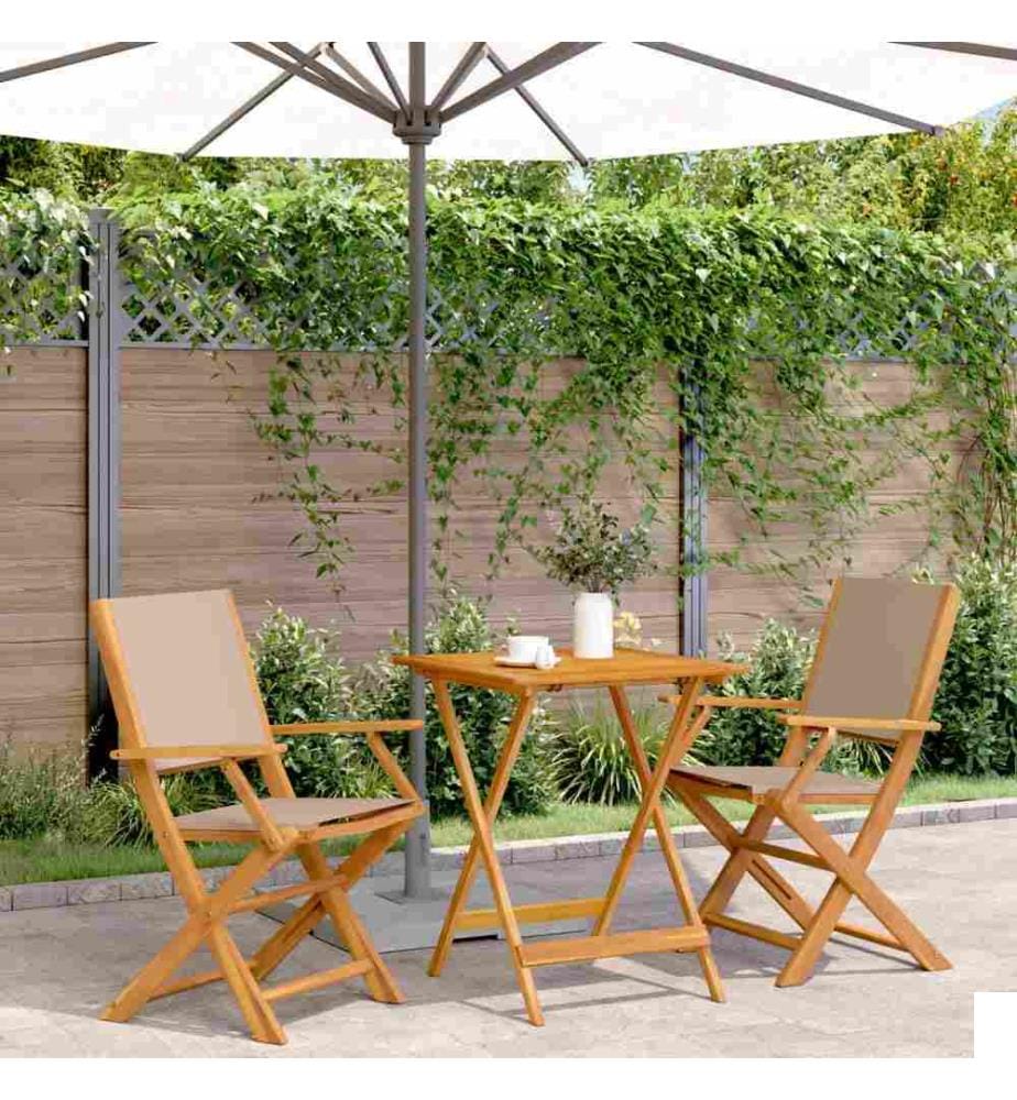 Ensemble de bistro 3 pcs taupe tissu et bois massif