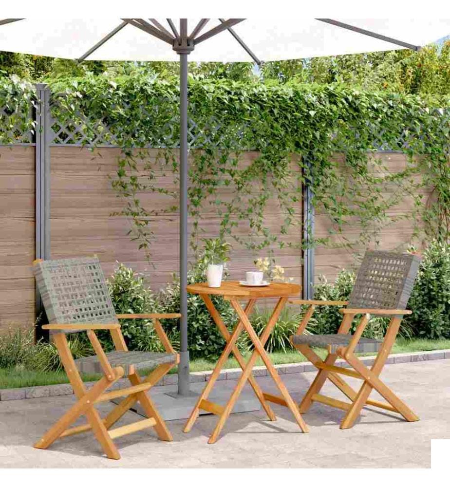 Ensemble de bistro 3 pcs gris résine tressée et bois massif