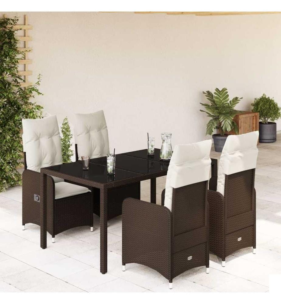 Ensemble de bistro de jardin 5 pcs coussins marron poly rotin