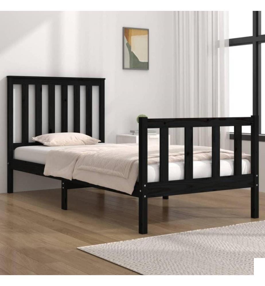 Cadre de lit Noir Bois de pin massif 75x190 cm Petit simple