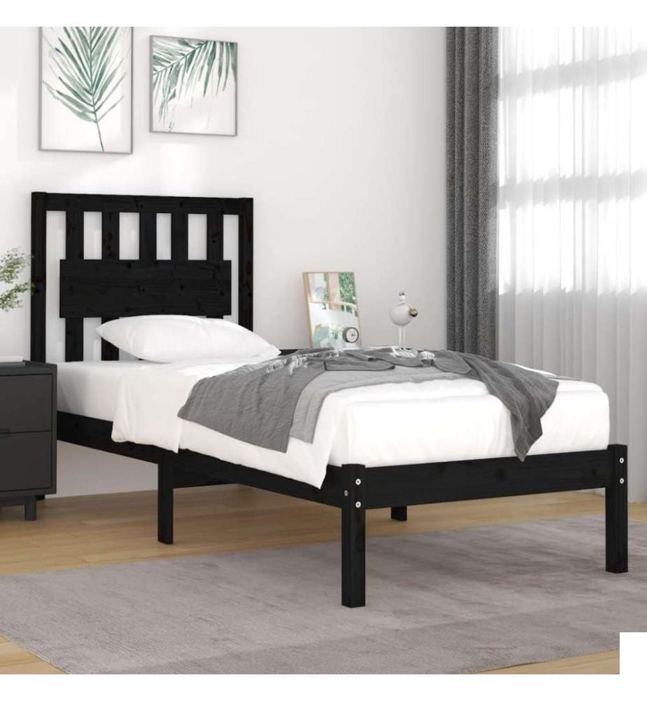 Cadre de lit Noir Bois de pin massif 75x190 cm Petit simple