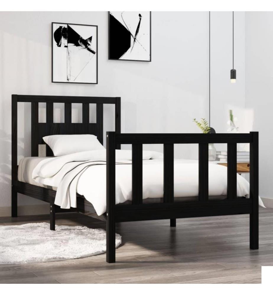 Cadre de lit Noir Bois massif 75x190 cm Petit simple