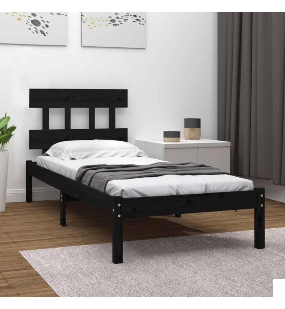 Cadre de lit Noir Bois massif 75x190 cm Petit simple