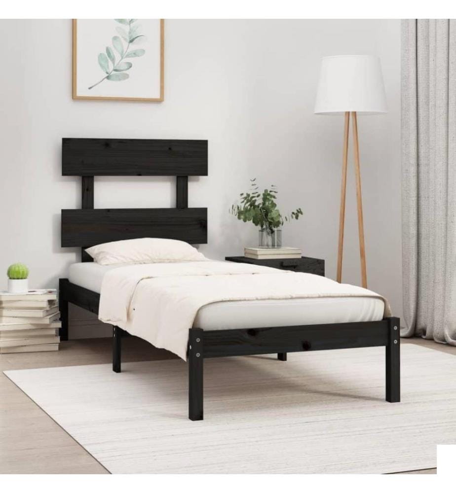 Cadre de lit Noir Bois massif 75x190 cm Petit simple