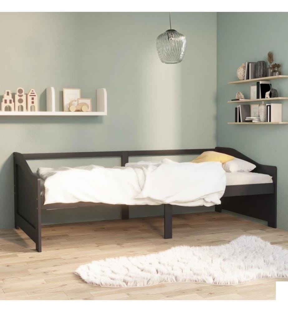 Lit de repos 3 places Gris foncé Bois de Pin massif 90x200 cm
