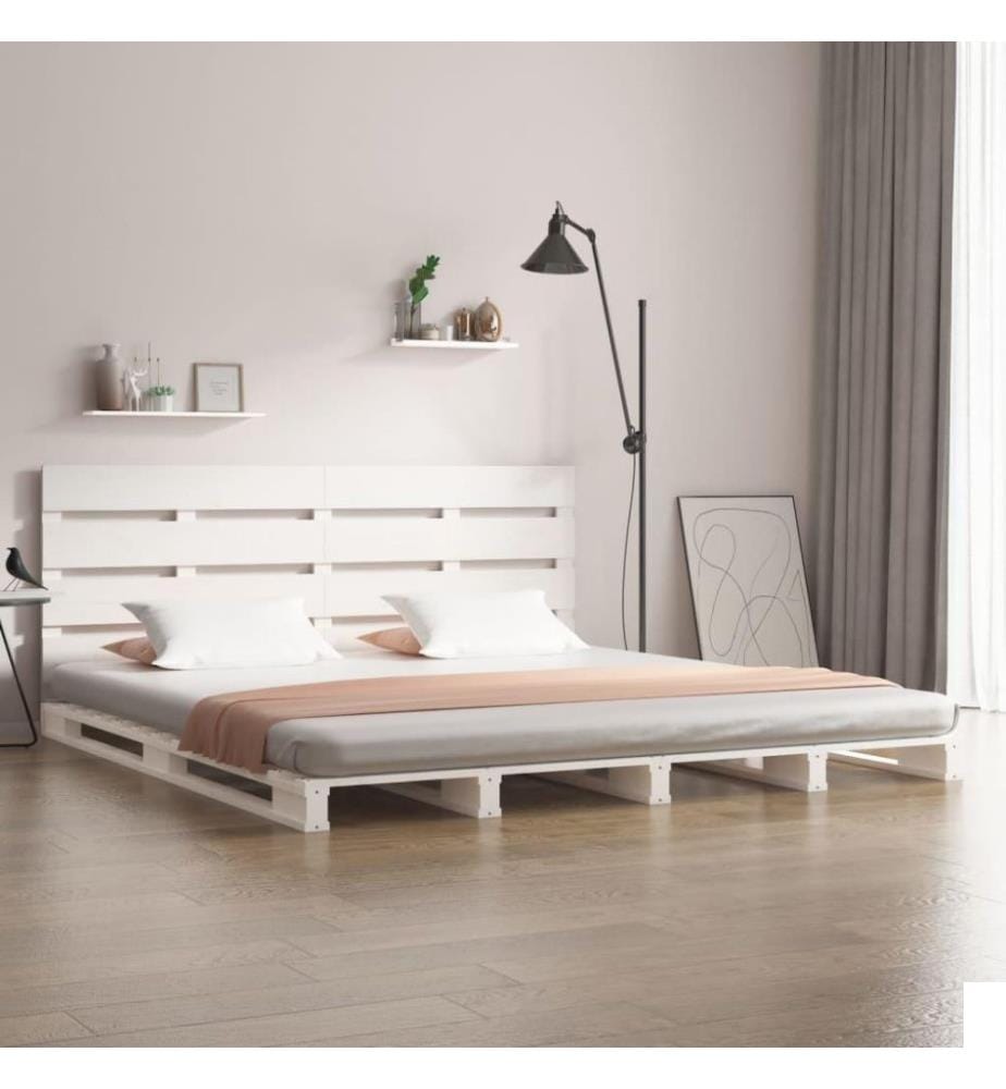 Cadre de lit Blanc 135x190 cm Bois de pin massif Double