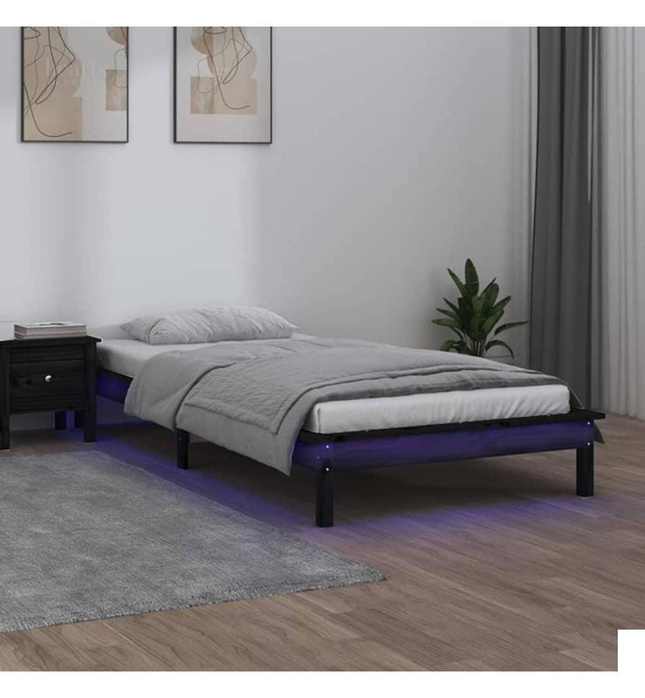 Cadre de lit à LED Noir 75x190 cm Petit simple Bois massif