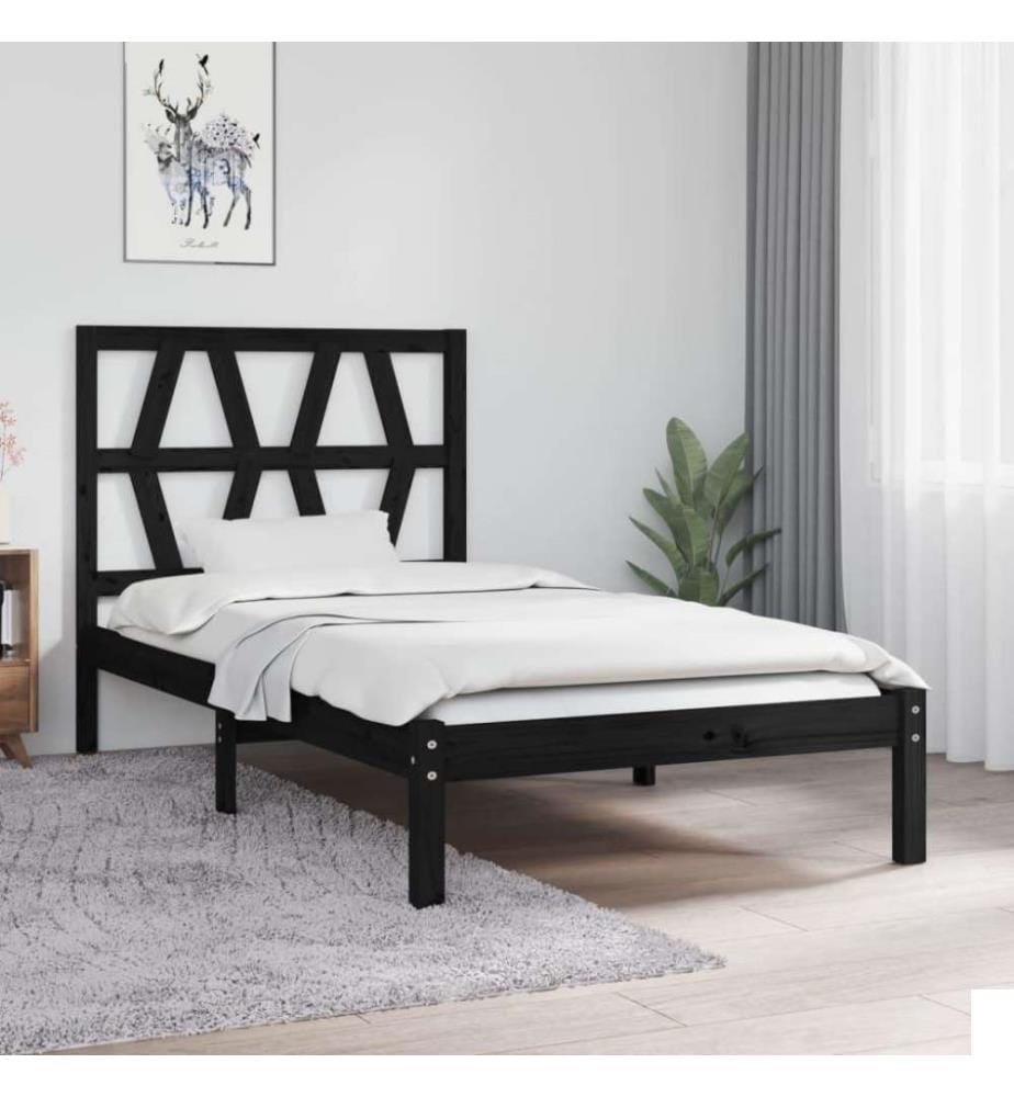 Cadre de lit Noir Bois de pin massif 75x190 cm Petit simple