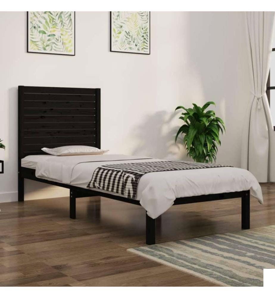 Cadre de lit Noir Bois massif 75x190 cm Petit simple