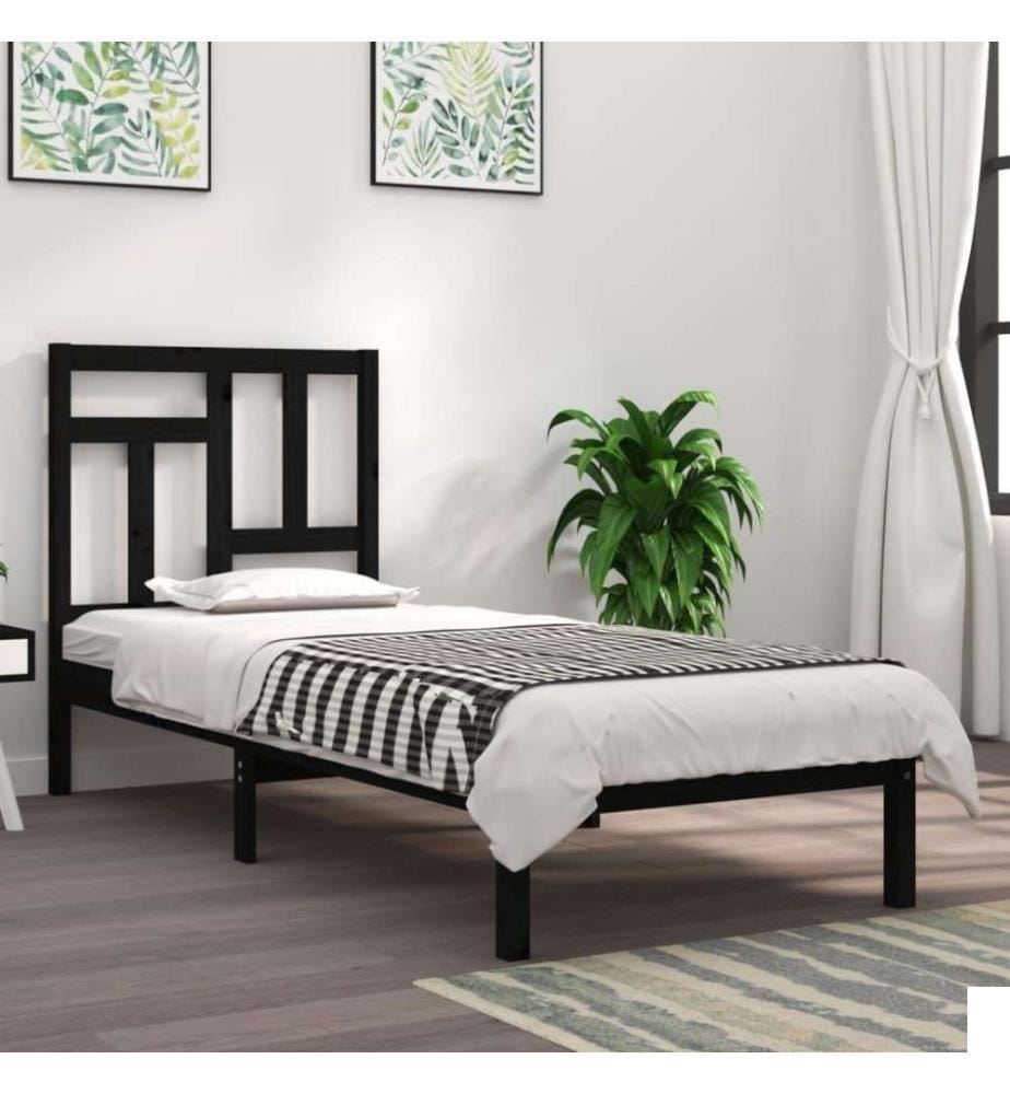 Cadre de lit Noir Bois massif 75x190 cm Petit simple