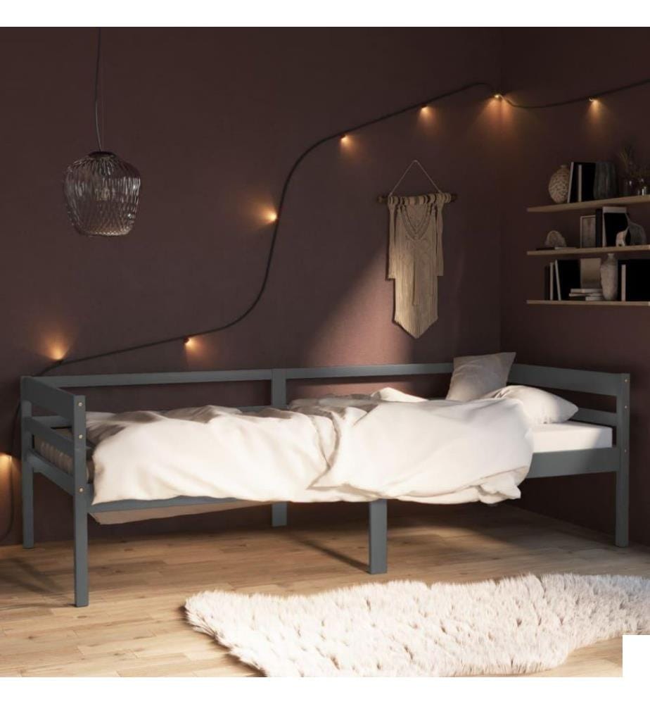 Cadre de lit Gris foncé Bois de pin massif 90x200 cm