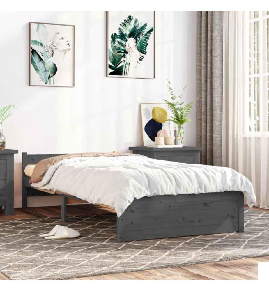 Cadre de lit Gris Bois massif 75x190 cm Petit simple