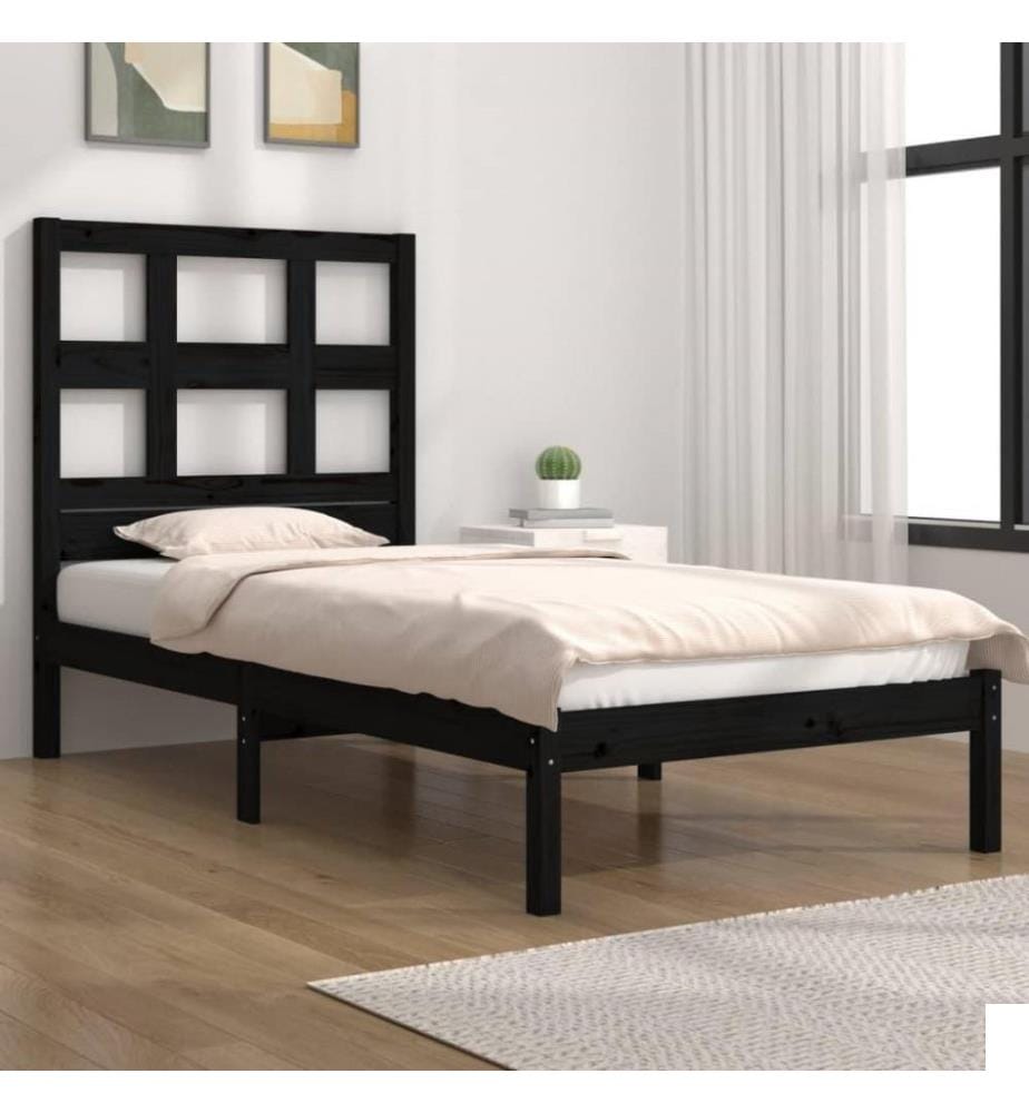 Cadre de lit Noir Bois massif 75x190 cm Petit simple