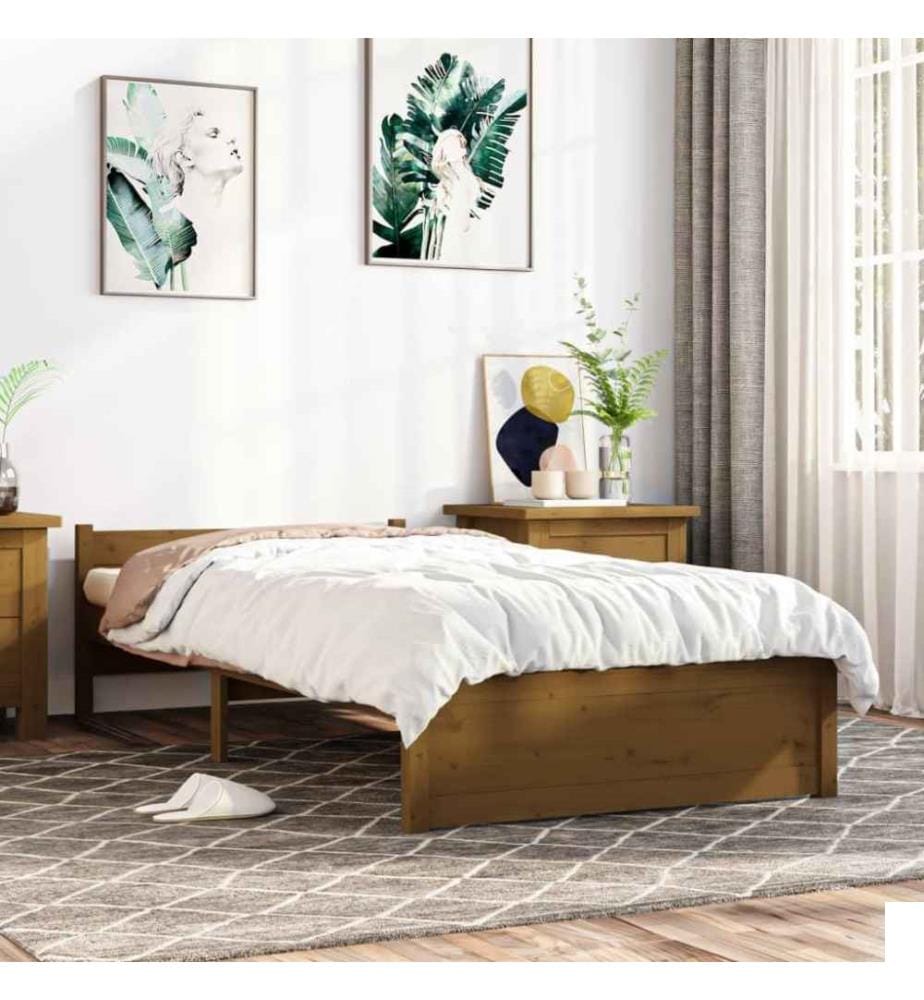 Cadre de lit Marron miel Bois massif 75x190 cm Petit simple