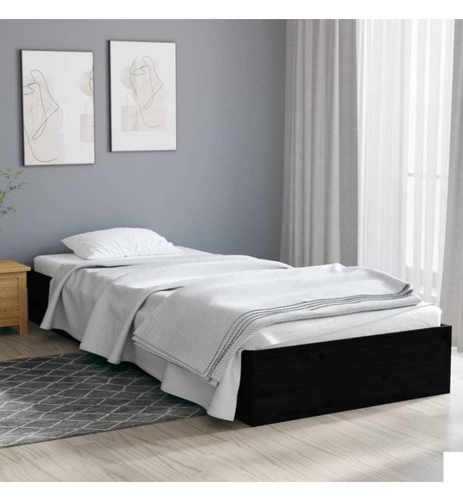 Cadre de lit Noir Bois massif 75x190 cm Petit simple