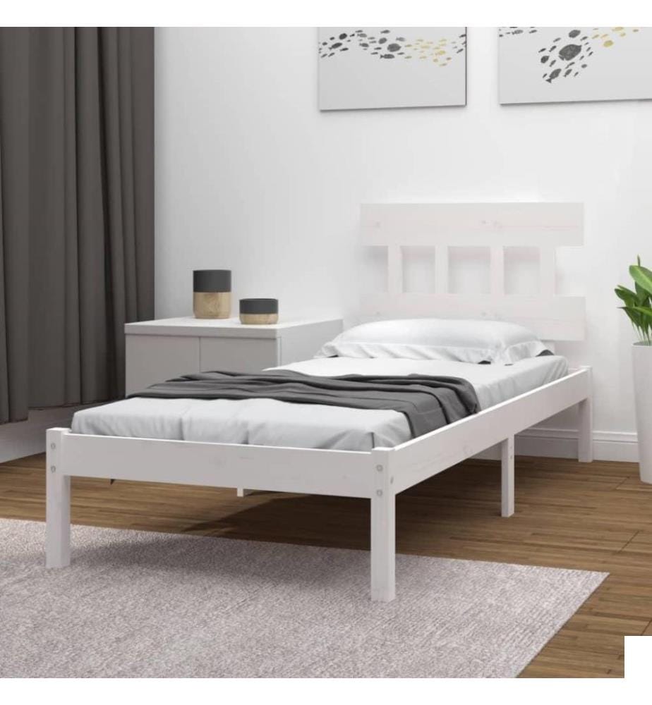 Cadre de lit Blanc Bois massif 90x190 cm Simple