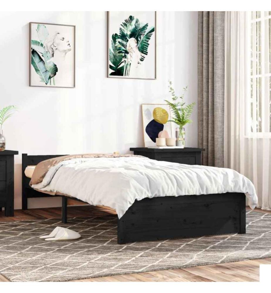 Cadre de lit Noir Bois massif 75x190 cm Petit simple
