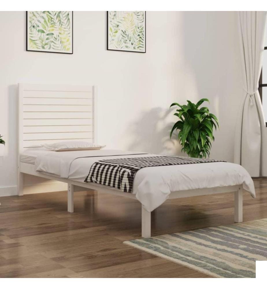 Cadre de lit Blanc Bois massif 90x190 cm Simple
