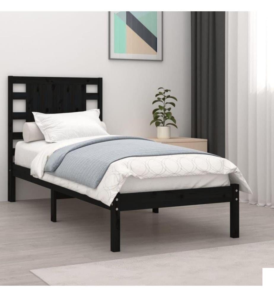 Cadre de lit Noir Bois massif 75x190 cm Petit simple