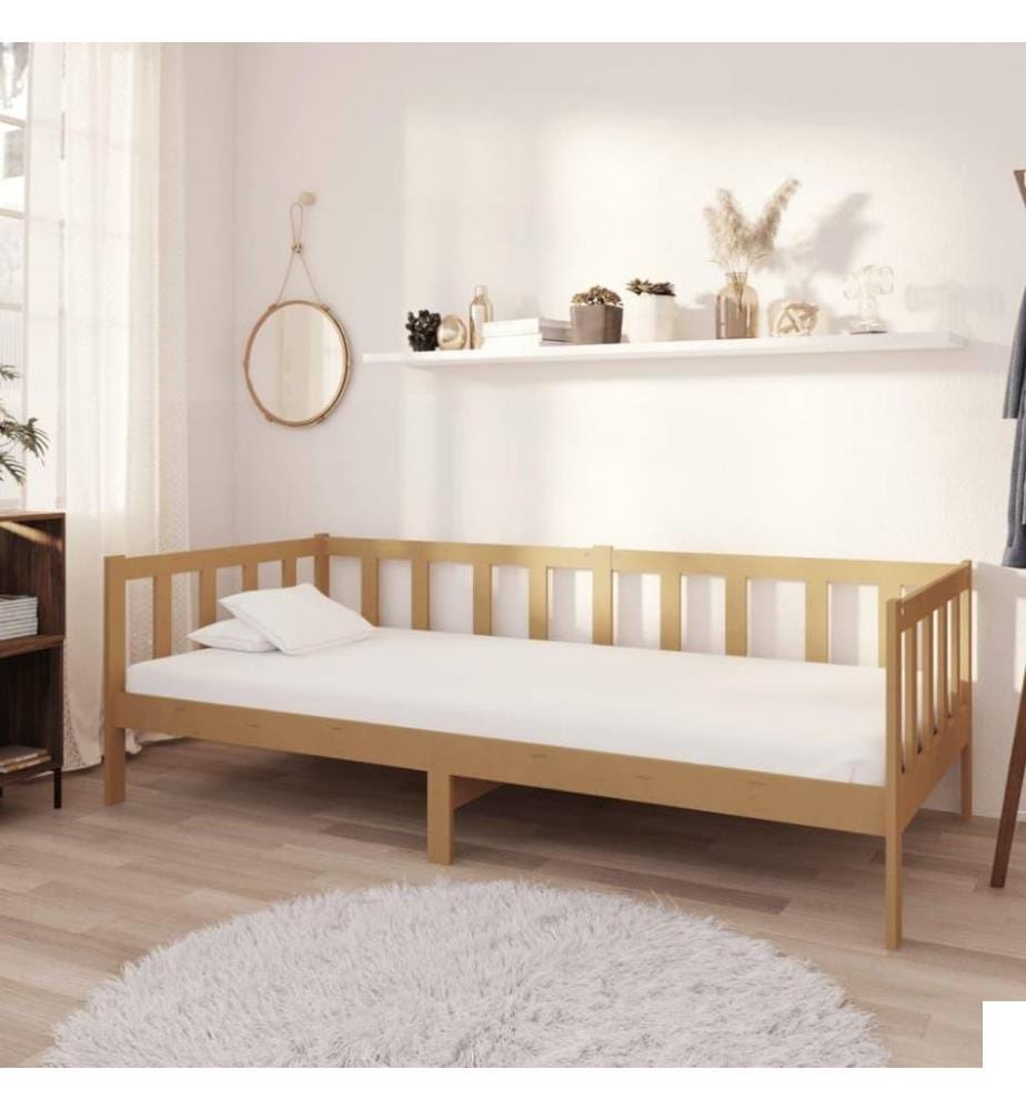 Lit de repos et matelas 90x200cm Marron miel Bois de pin massif