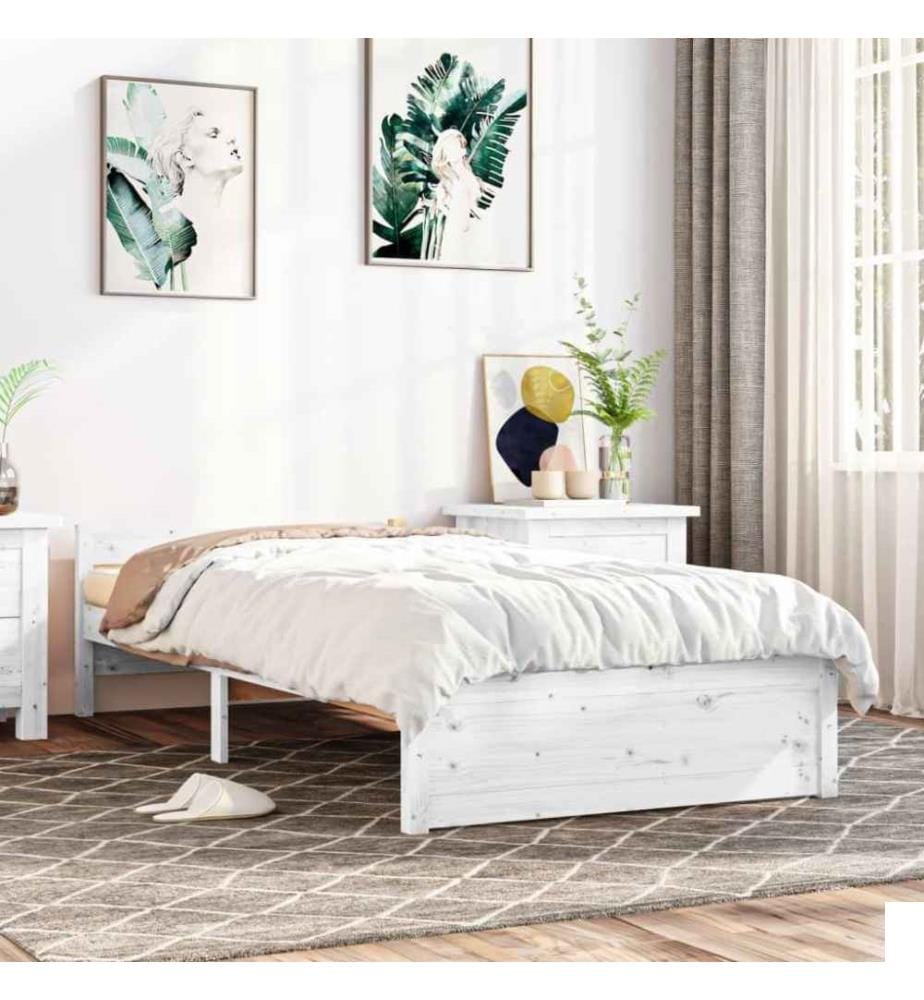Cadre de lit blanc bois massif 90x190 cm simple