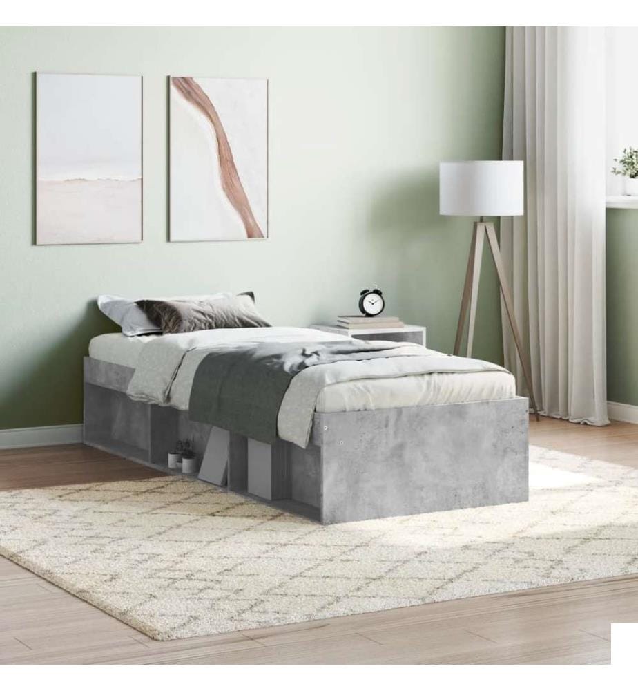 Cadre de lit gris béton 75x190 cm petit simple