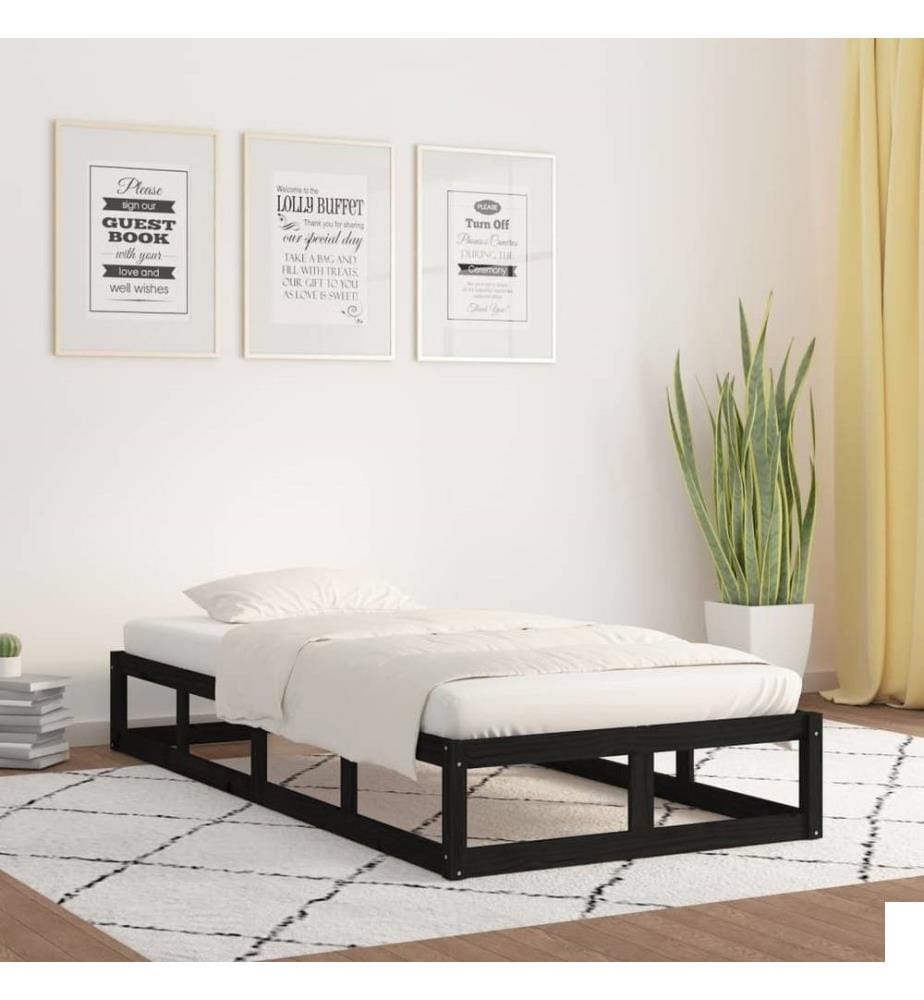 Cadre de lit Noir 90x190 cm Simple Bois massif