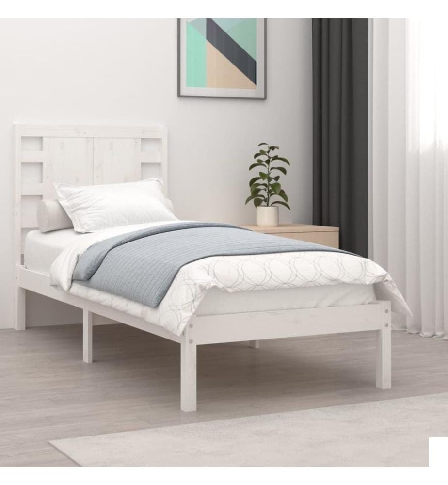 Cadre de lit Blanc Bois massif 75x190 cm Petit simple