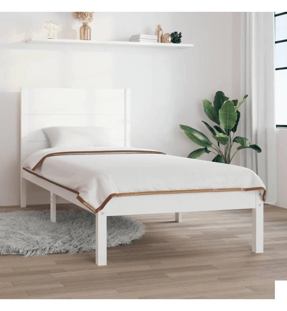 Cadre de lit Blanc Bois massif 75x190 cm Petit simple