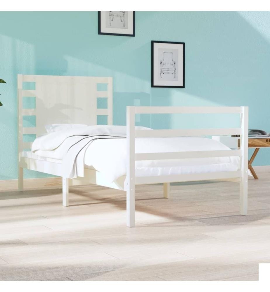 Cadre de lit Blanc Bois de pin massif 75x190 cm Petit simple
