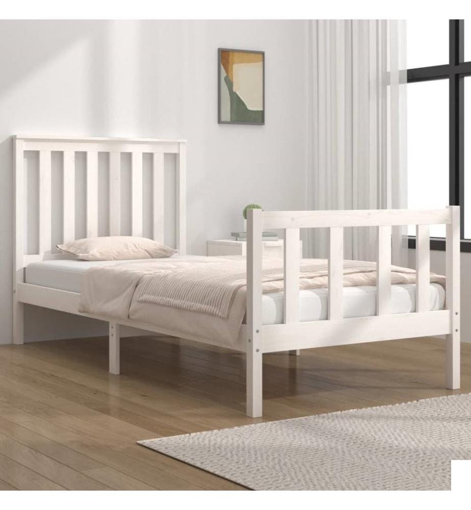 Cadre de lit Blanc Bois de pin massif 75x190 cm Petit simple