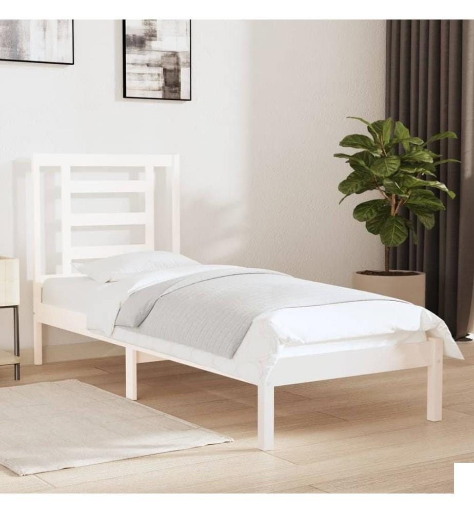 Cadre de lit Blanc Bois massif 75x190 cm Petit simple