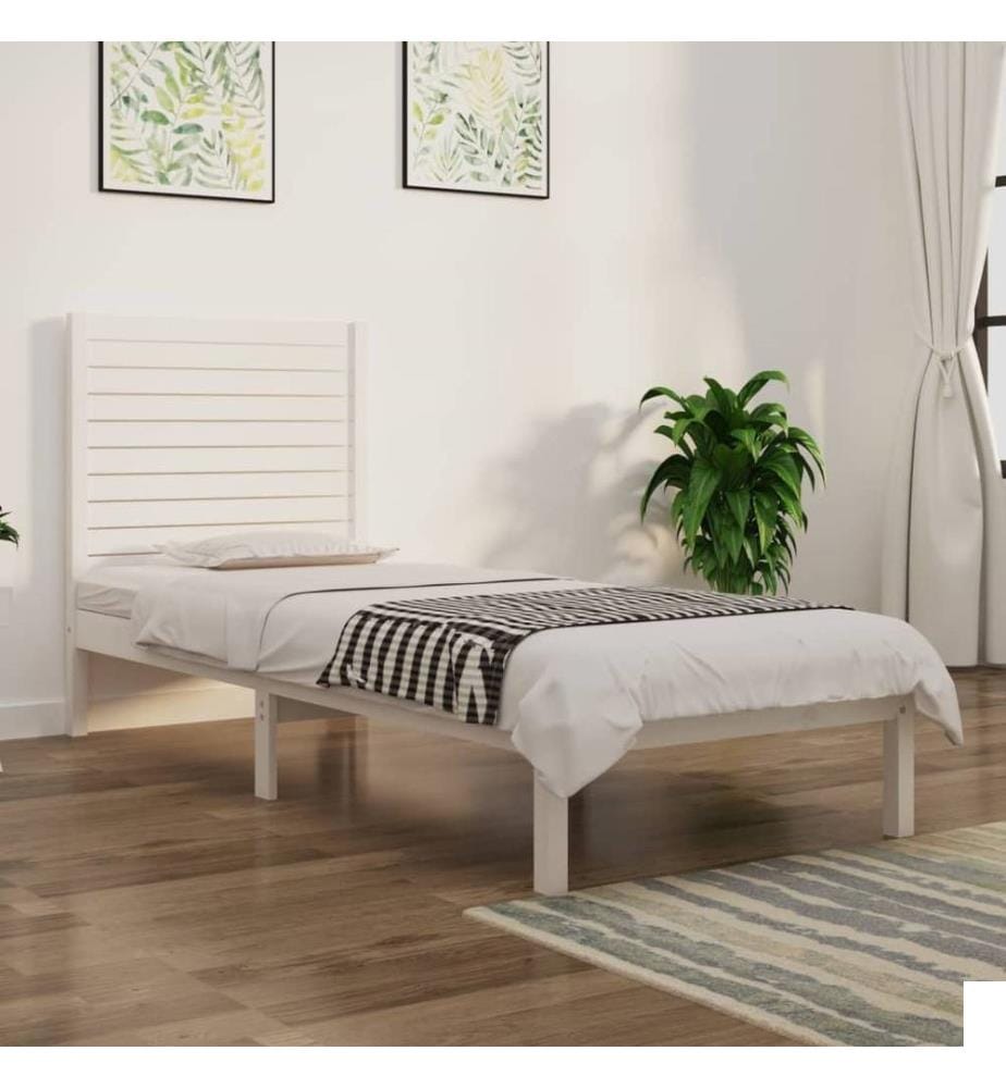 Cadre de lit Blanc Bois massif 75x190 cm Petit simple