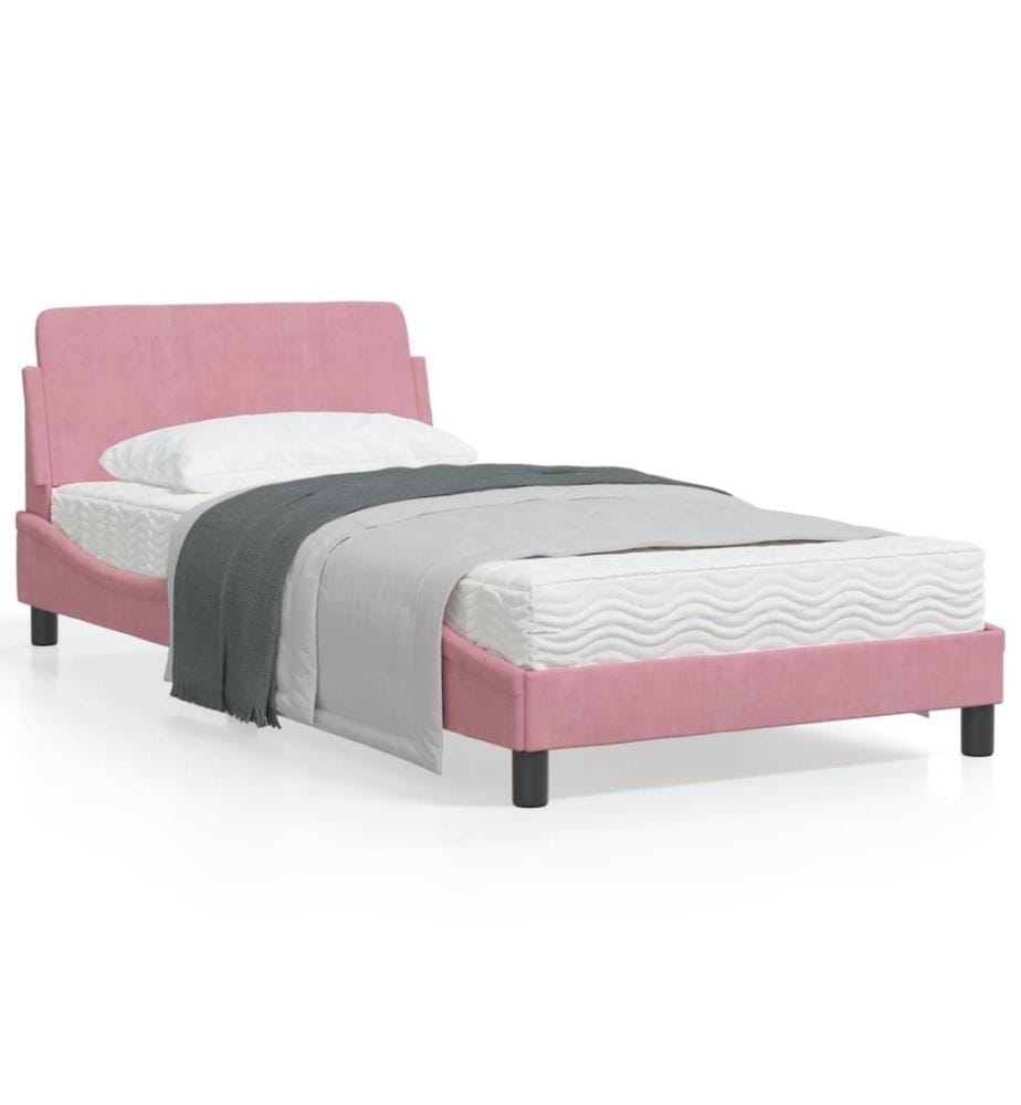 Cadre de lit avec tête de lit Rose 100x200 cm Velours