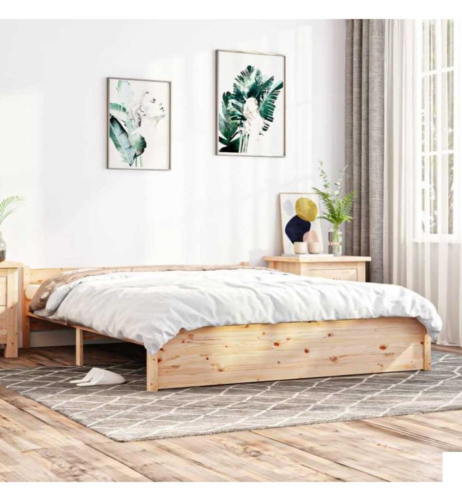 Cadre de lit Bois massif 140x190 cm