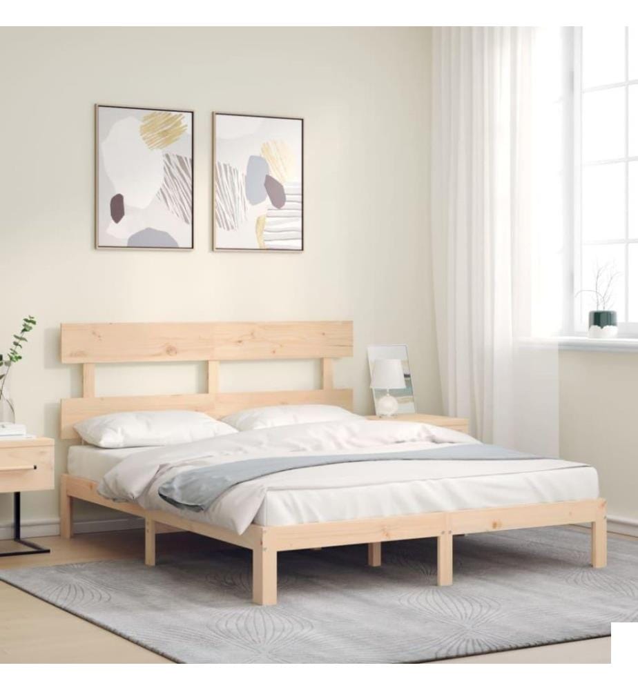 Cadre de lit avec tête de lit King Size bois massif