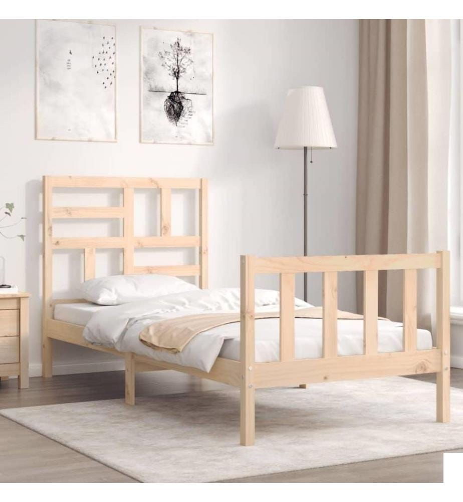Cadre de lit avec tête de lit petit simple bois massif