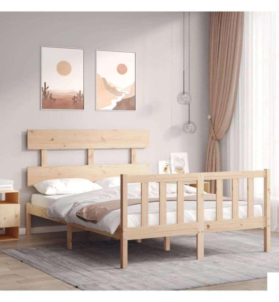 Cadre de lit avec tête de lit 140x200 cm bois massif