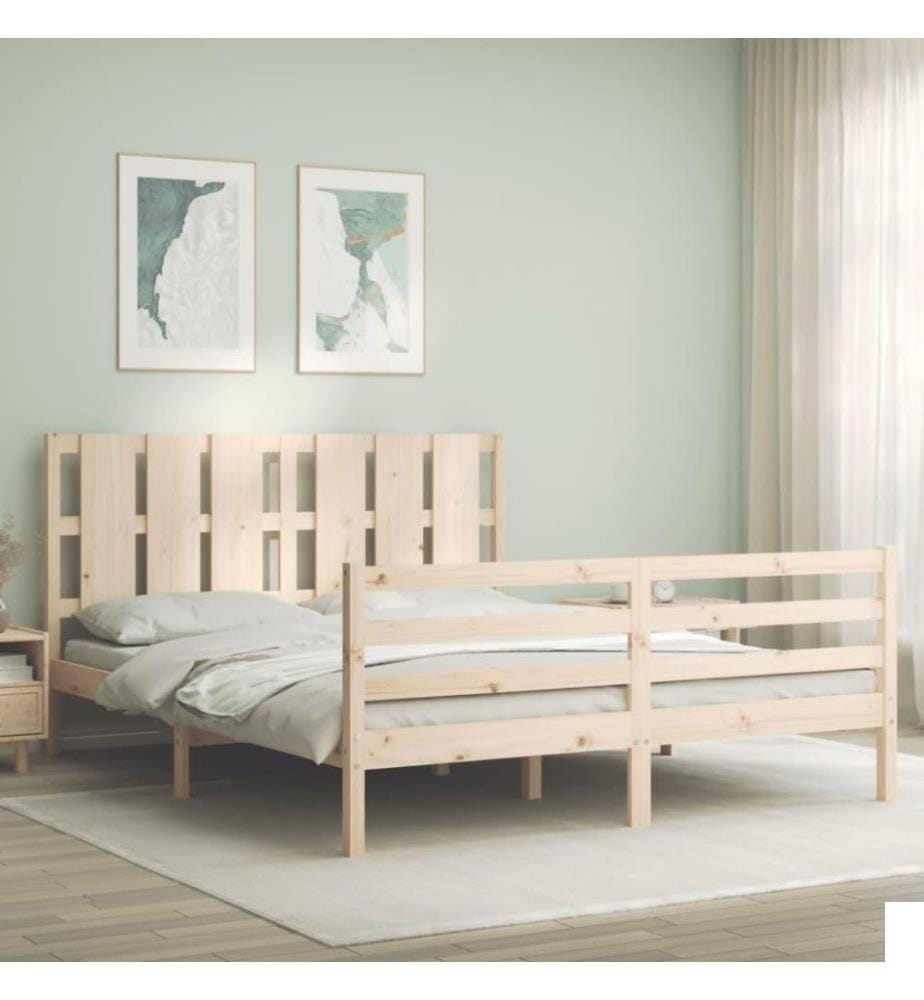 Cadre de lit avec tête de lit King Size bois massif
