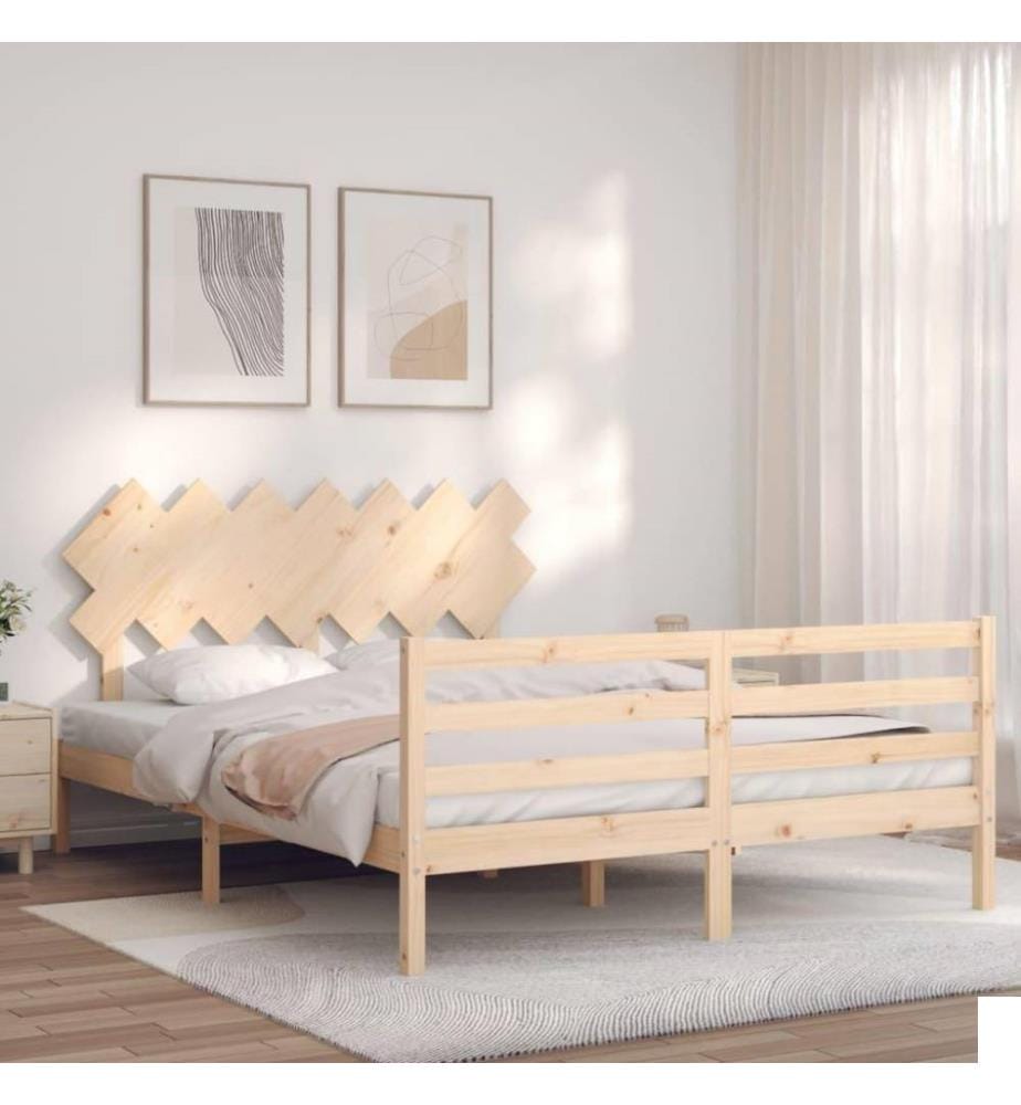 Cadre de lit avec tête de lit King Size bois massif