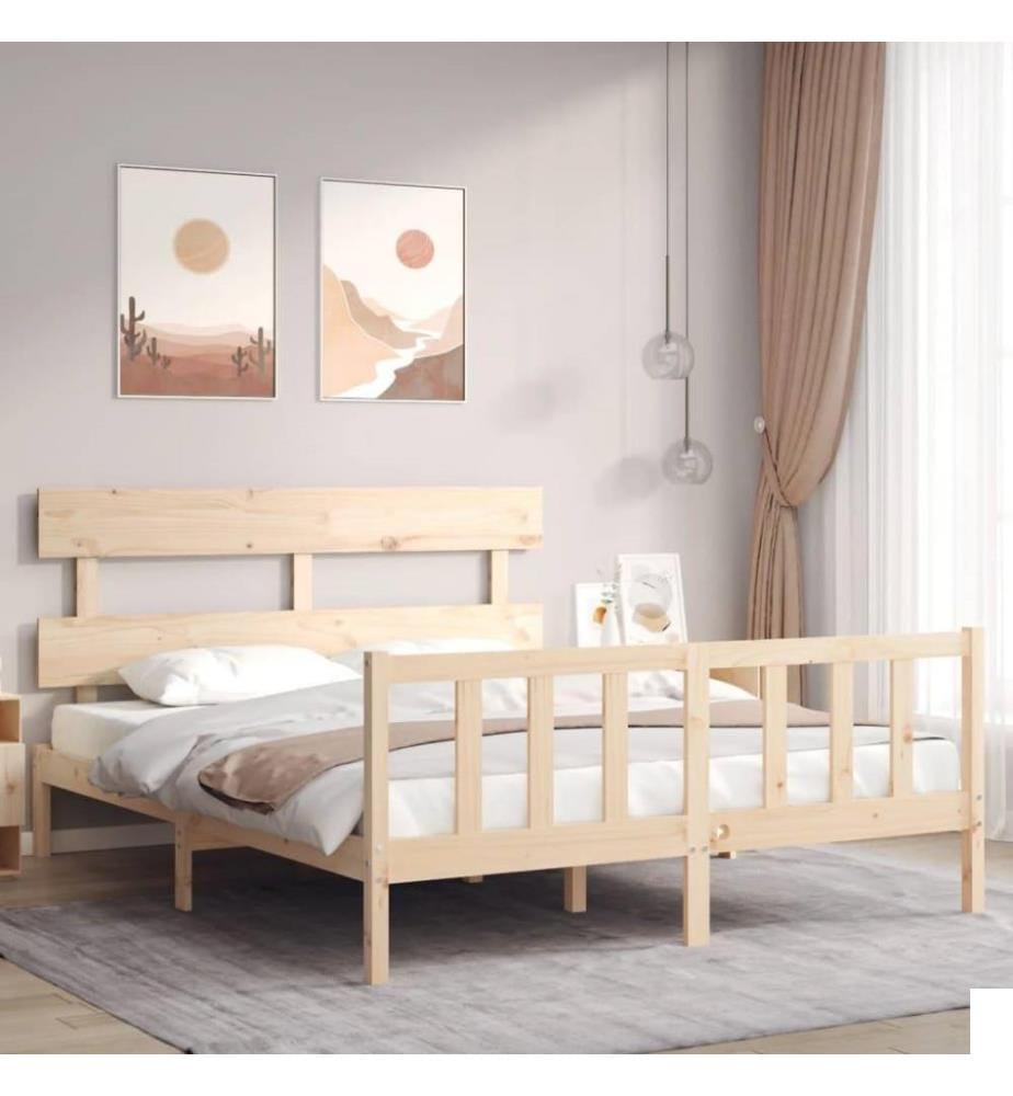 Cadre de lit avec tête de lit King Size bois massif