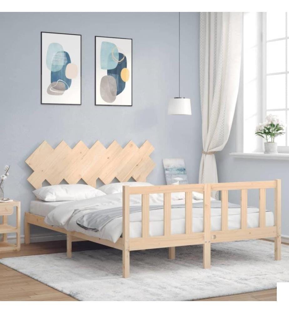 Cadre de lit avec tête de lit King Size bois massif